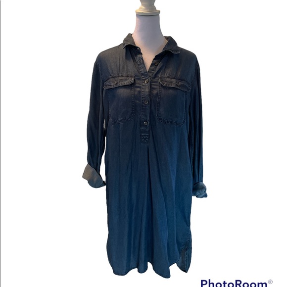 Gap Blue Denim Chambray Long Sleeve Above Knee High-Low Shirt Dress Size Small - Picture 3 of 16